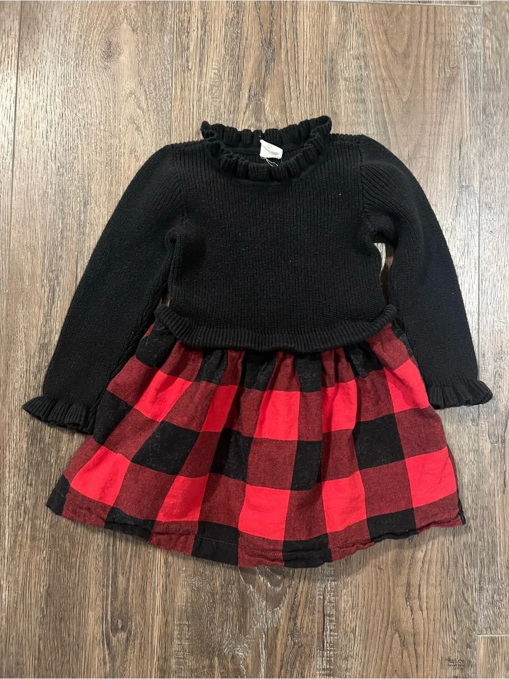 GAP Black Sweater Top with Red and Black Buffalo Check Skirt